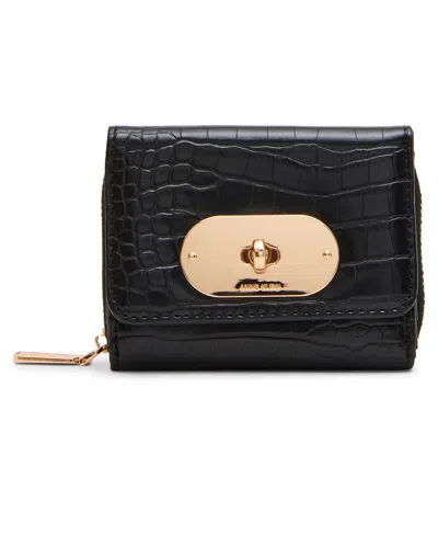Anne Klein Women's Faux-croc Trifold Turn-lock Wallet In Black