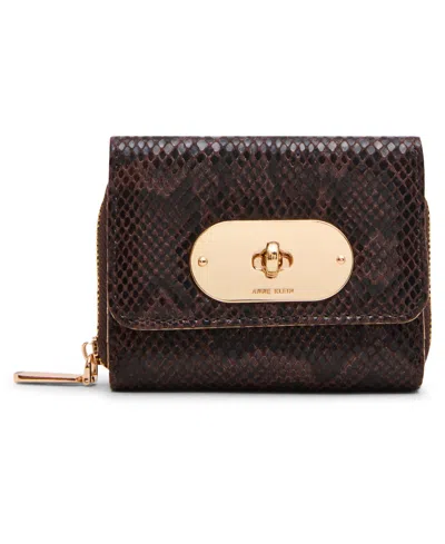 Anne Klein Women's Faux-croc Trifold Turn-lock Wallet In Brown