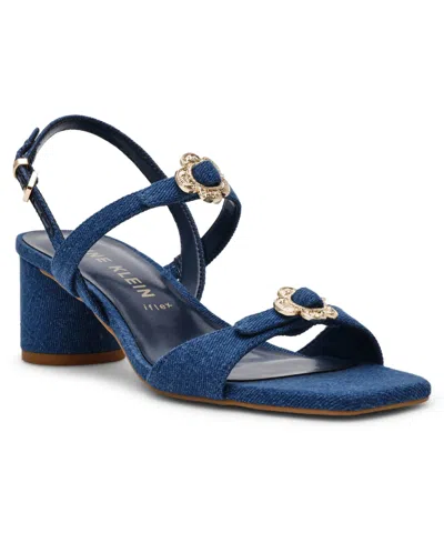 Anne Klein Women's Felipa Flower Embellished Block Heel Dress Sandals In Denim
