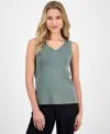 Anne Klein Women's Fine-rib V-neck Tank In Eucalyptus