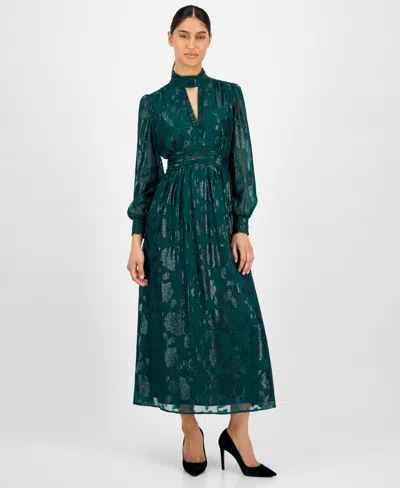 ANNE KLEIN WOMEN'S FLORAL CHIFFON SPLIT-NECK MAXI DRESS