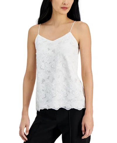 Anne Klein Women's Floral Embroidered Sleeveless Top In Bright Whi
