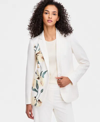 Anne Klein Women's Floral Placement-print One-button Blazer, Regular & Petite In White Dove Multi