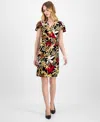 Anne Klein Womens Faux Wrap Flutter Sleeve Print Dress Xxs P Xxl In Multi
