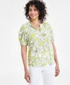 Anne Klein Puff Sleeve Blouse In Sprout,bright White