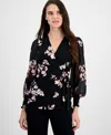 Anne Klein Print Wrap Top In Anne Black Pink Multi