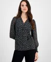 Anne Klein Women's Floral-print Smocked Wrap Top In Anne Black,anne White