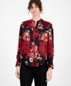 Anne Klein Women's Floral-print Split-neck Blouse In Multi