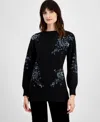 Anne Klein Floral Sequin Crewneck Tunic Sweater In Anne Black