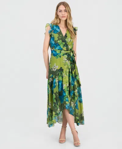 Anne Klein Women's Floral-print Chiffon Tie-waist Midi Dress In Multi