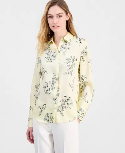 Anne Klein Women's Floral-printed Button-front Blouse In Green