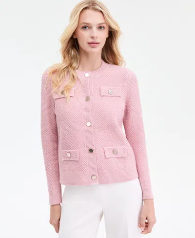Anne Klein Women's Glitz Lady Crewneck Cardigan In Pink
