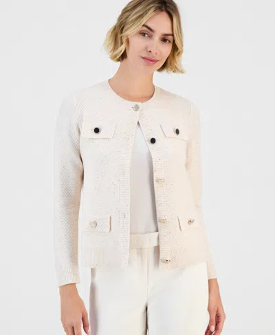 Anne Klein Women's Glitz Lady Crewneck Cardigan In White