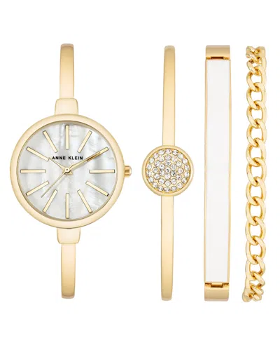 Anne Klein Women's Gold-tone Alloy Bangle Fashion Watch 41mm Set 4 Pieces