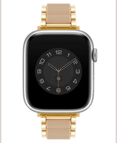 Anne Klein Women's Gold-tone Alloy Metal And Taupe Silicone Bracelet Designed For Apple Watch 42mm (series 1-3 In Taupe,gold-tone
