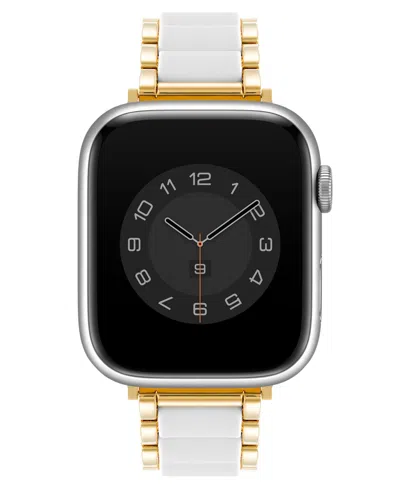 Anne Klein Women's Gold-tone Alloy Metal And White Silicone Bracelet Designed For Apple Watch 42mm (series 1-3 In White,gold-tone