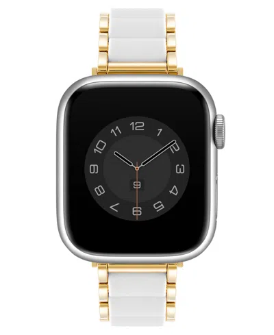 Anne Klein Women's Gold-tone Alloy Metal And White Silicone Bracelet Designed For Apple Watch 42mm (series 10) In White,gold-tone