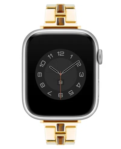 Anne Klein Women's Gold-tone Alloy Metal Bracelet With Genuine Tiger's Eye Designed For Apple Watch 42mm (serie In Brown,gold-tone
