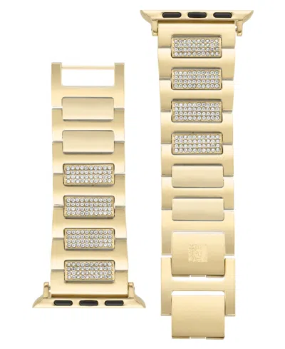 Anne Klein Women's Gold-tone H-link Alloy Bracelet With Crystal Accented Center Links And Gold-tone Stainless S