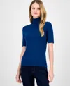 Anne Klein Short Sleeve Turtleneck Sweater In Blue