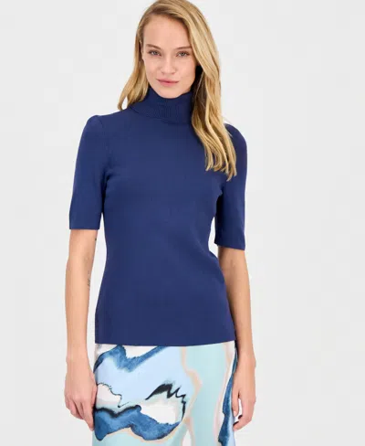 Anne Klein Women's Half-sleeve Turtleneck Sweater In Blue