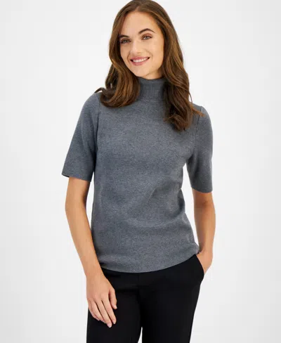 Anne Klein Plus Size Half-sleeve Turtleneck In Graphite Heather Grey