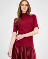 Anne Klein Women's Half-sleeve Turtleneck Sweater In Red