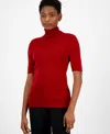 Anne Klein Petite Elbow-sleeve Turtleneck Sweater In Titian Red