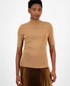 Anne Klein Turtleneck Short Sleeve Rib Sweater In Vicuna