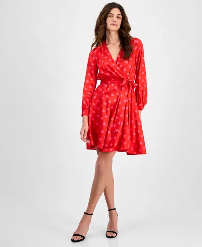 Anne Klein Long Sleeve Faux Wrap Dress In Pink