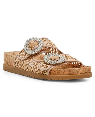 Anne Klein Women's Happy Double Band Embellished Buckle Footbed Sandals In Natural