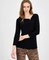 Anne Klein Womens Hardware Trim 3 4 Sleeve Top P Xxs Xxl In Black