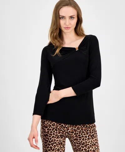 Anne Klein Women's Hardware-trim 3/4-sleeve Top In Black