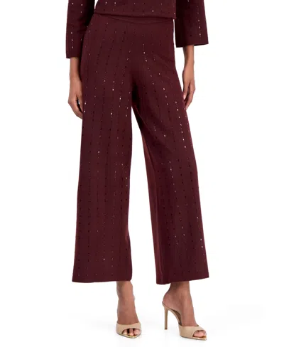 Anne Klein Women's Heat Set Wide-leg High-waisted Pull-on Sweater Pants In Burgundy