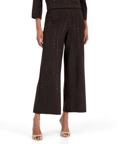 Anne Klein Women's Heat Set Wide-leg High-waisted Pull-on Sweater Pants In Black
