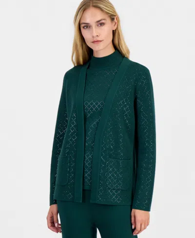 Anne Klein Women's Heatset Diamond Open-front Cardigan In Black