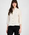 Anne Klein Petite High-neck Blouson-sleeve Blouse In White Dove