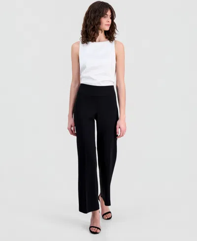 Anne Klein Women's High-rise Wide-leg Pull On Pants In Black