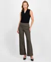 Anne Klein Chevron High Waist Pull-on Wide Leg Pants In Gray