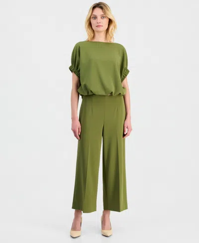 Anne Klein Women's High-rise Cropped Wide-leg Pants In Green