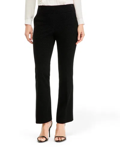 Anne Klein Women's High-waisted Velvet Herringbone Bootcut Pants In Black