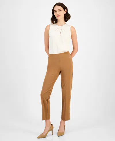 Anne Klein Women's Hollywood Straight-leg Ankle Pants In Brown
