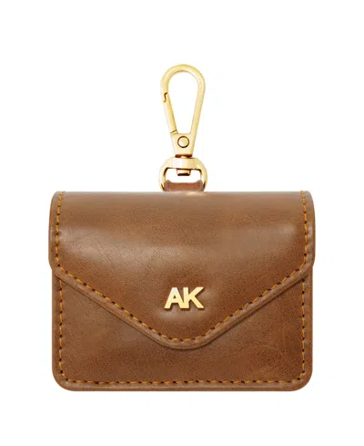 Anne Klein Women's Honey Brown Faux Leather Case With Spring Clip Designed For Airpods Pro