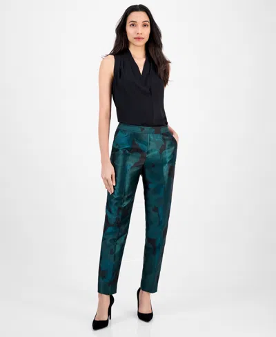 Anne Klein Women's Jacquard Mid-rise Side-zip Ankle Pants In Green