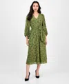 Anne Klein Women's Jacquard V-neck 3/4-sleeve Midi Dress In Green