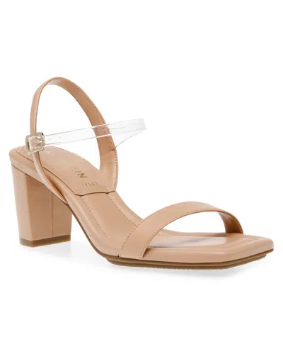 Anne Klein Women's Jessika Ankle Strap Dress Sandals In Nude,clear Smooth,vinyl