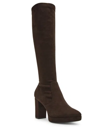 Anne Klein Women's Journey Block Heel Knee High Dress Boots In Chocolate Ms