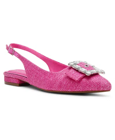 Anne Klein Women's Kenni Embellished Buckle Slingback Flats In Pink Raffia