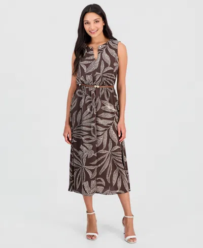 Anne Klein Women's Keyhole-neck A-line Midi Dress In Brown