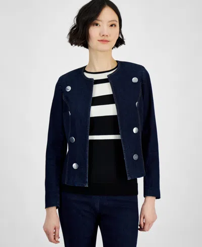 Anne Klein Women's Kiss Front Long-sleeve Denim Jacket In Multi
